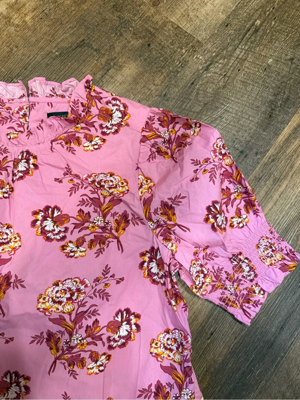 J. Crew Smocked puff-sleeve top in marigold bouquets 100% cotton MED